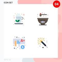 4 Universal Flat Icons Set for Web and Mobile Applications green tea preschool bowl education music Editable Vector Design Elements