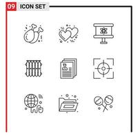 User Interface Pack of 9 Basic Outlines of account warm atom battery radiator Editable Vector Design Elements