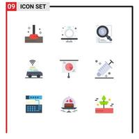 Mobile Interface Flat Color Set of 9 Pictograms of chart map search location solution Editable Vector Design Elements