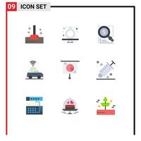 Mobile Interface Flat Color Set of 9 Pictograms of chart map search location solution Editable Vector Design Elements