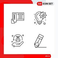 Creative Set of 4 Universal Outline Icons isolated on White Background vector