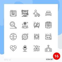 conjunto de 16 iconos de interfaz de usuario modernos signos de símbolos para habitación completa niño dormir niño elementos de diseño vectorial editables vector