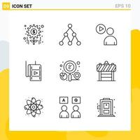 Collection of 9 Universal Line Icons Icon Set for Web and Mobile vector