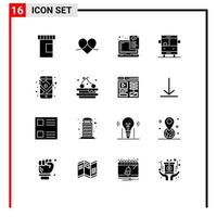 16 User Interface Solid Glyph Pack of modern Signs and Symbols of gps school device education coding Editable Vector Design Elements