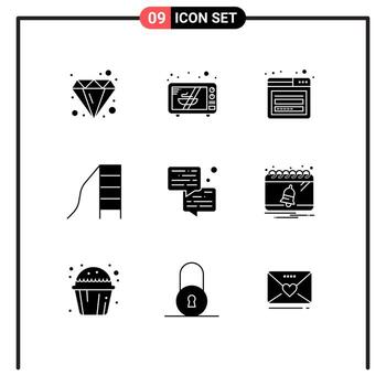 Set of 9 Modern UI Icons Symbols Signs for communication bubble login slide child Editable Vector Design Elements