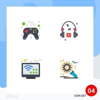 conjunto moderno de 4 iconos planos pictograma de control internet videojuego auriculares tv elementos de diseño vectorial editables vector