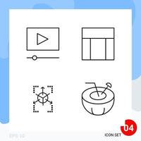 Modern Pack of 4 Icons Line Outline Symbols isolated on White Backgound for Website designing vector