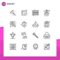 Group of 16 Outlines Signs and Symbols for basin search memory find tree Editable Vector Design Elements