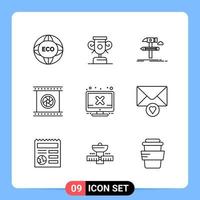 9 Line Black Icon Pack Outline Symbols for Mobile Apps isolated on white background 9 Icons Set vector