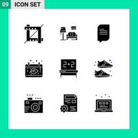 Set of 9 Vector Solid Glyphs on Grid for clothing education conversation blackboard date Editable Vector Design Elements