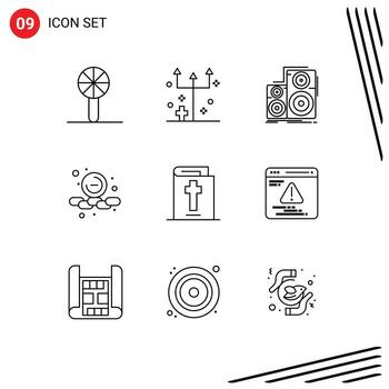 Pack of 9 Modern Outlines Signs and Symbols for Web Print Media such as smaller less horror studio monitor Editable Vector Design Elements