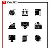 9 General Icons for website design print and mobile apps 9 Glyph Symbols Signs Isolated on White Background 9 Icon Pack vector