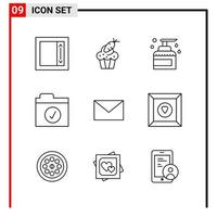 9 General Icons for website design print and mobile apps 9 Outline Symbols Signs Isolated on White Background 9 Icon Pack vector