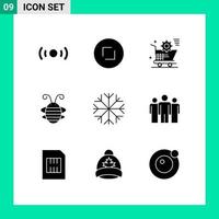 Pack of 9 Modern Solid Glyphs Signs and Symbols for Web Print Media such as ladybird beetle zoom bee insect online Editable Vector Design Elements