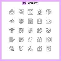 paquete de línea de 25 símbolos universales de elementos de diseño vectorial editables de agua de hoja de caja de comercio vector