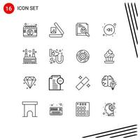 Group of 16 Modern Outlines Set for technology internet search rewind arrow Editable Vector Design Elements