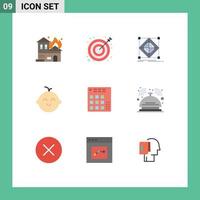 Modern Set of 9 Flat Colors Pictograph of controller newborn architecture child preparation Editable Vector Design Elements