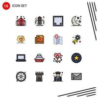 Mobile Interface Flat Color Filled Line Set of 16 Pictograms of face party ethernet night bar Editable Creative Vector Design Elements