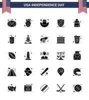 25 Solid Glyph Signs for USA Independence Day alcohol usa cap handbag shield Editable USA Day Vector Design Elements