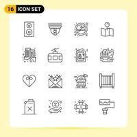 16 Universal Outlines Set for Web and Mobile Applications building pointer cam map air Editable Vector Design Elements