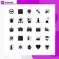 Pack of 25 Modern Solid Glyphs Signs and Symbols for Web Print Media such as real estate greece machine zodiac astrology Editable Vector Design Elements