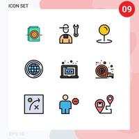 Universal Icon Symbols Group of 9 Modern Filledline Flat Colors of code think service big world Editable Vector Design Elements