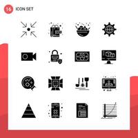 Pack of 16 Universal Glyph Icons for Print Media on White Background vector