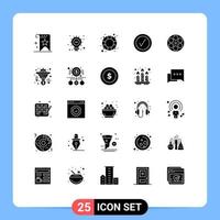 Modern Set of 25 Solid Glyphs Pictograph of reel film rescue tick checked Editable Vector Design Elements