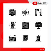 Universal Icon Symbols Group of 9 Modern Solid Glyphs of browser mobile scramble hourglass tools Editable Vector Design Elements