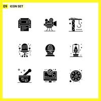 Pictogram Set of 9 Simple Solid Glyphs of egg glass construction seat chair Editable Vector Design Elements