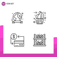 Outline Icon set Pack of 4 Line Icons isolated on White Background for responsive Website Design Print and Mobile Applications vector