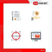 Set of 4 Commercial Flat Icons pack for certificate target discount shopping digital Editable Vector Design Elements