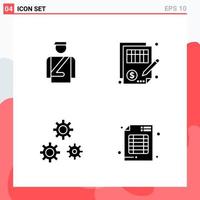 Collection of 4 Vector Icons in solid style Modern Glyph Symbols for Web and Mobile Solid Icon Sign Isolated on White Background 4 Icons