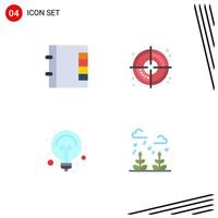 Set of 4 Modern UI Icons Symbols Signs for contacts tips target bulb growth Editable Vector Design Elements