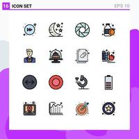 Pack of 16 Modern Flat Color Filled Lines Signs and Symbols for Web Print Media such as leader ceo camera boss orange Editable Creative Vector Design Elements