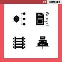 Set of 4 Commercial Solid Glyphs pack for company invoice management data station Editable Vector Design Elements