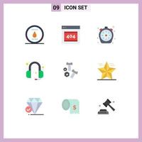 9 User Interface Flat Color Pack of modern Signs and Symbols of bolt support chrono headphones timer Editable Vector Design Elements