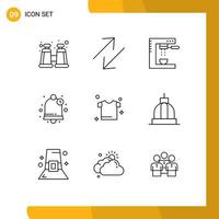 Set of 9 Modern UI Icons Symbols Signs for architecture drying espresso clothes notification Editable Vector Design Elements