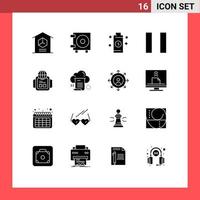 Modern Set of 16 Solid Glyphs and symbols such as share world battery watch pause Editable Vector Design Elements