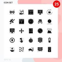 Group of 25 Solid Glyphs Signs and Symbols for arrow video internet surveillance online Editable Vector Design Elements