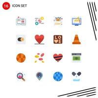 Flat Color Pack of 16 Universal Symbols of digital creative marketing movie hands Editable Pack of Creative Vector Design Elements