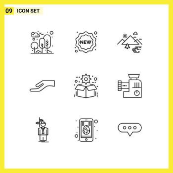 paquete de interfaz de usuario de 9 esquemas básicos de elementos de diseño vectorial editables de nube de limosna de compras manuales de caja vector