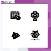 Modern Set of 4 Solid Glyphs Pictograph of calender ocean browser hotel banner Editable Vector Design Elements