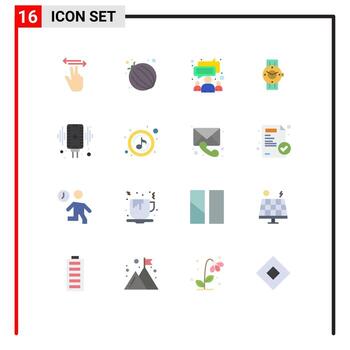 Group of 16 Modern Flat Colors Set for record android group phone smart watch Editable Pack of Creative Vector Design Elements