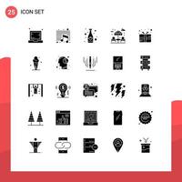 Pictogram Set of 25 Simple Solid Glyphs of gift park school water soft drink Editable Vector Design Elements