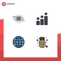 Editable Vector Line Pack of 4 Simple Filledline Flat Colors of business globe vision position security Editable Vector Design Elements