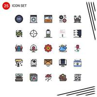 25 Universal Filled line Flat Color Signs Symbols of chair wheel interface cog setting Editable Vector Design Elements