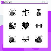 conjunto de 9 iconos en símbolos de glifos creativos de estilo sólido para el diseño de sitios web y aplicaciones móviles signo de icono sólido simple aislado en fondo blanco 9 iconos vector