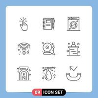 Set of 9 Commercial Outlines pack for wifi cafe notebook washing cleaning Editable Vector Design Elements