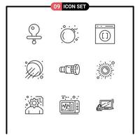 Editable Vector Line Pack of 9 Simple Outlines of media camera develop camcorder sputnik Editable Vector Design Elements